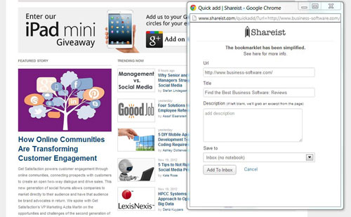Shareist bookmarklet